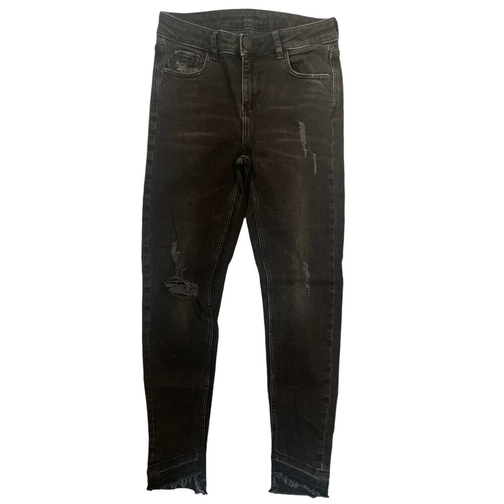 Zara Basic Denim Z1975 Womens Black Distressed Skinny Size 2